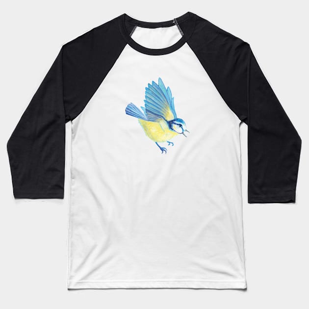 Great Tit (Paridae) flying Baseball T-Shirt by Julia Doria Illustration